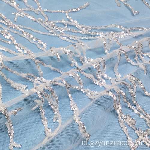 Glitter Sequin Tulle Lace Fabric untuk Gaun